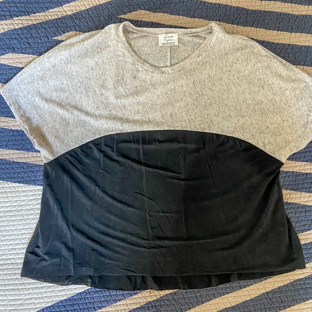 Zara Silky Grey and Black Short Sleeve Blouse